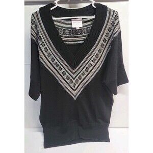 Vtg Romeo & Juliet Couture Womens Black V-neck Shortsleeve SWEATER M